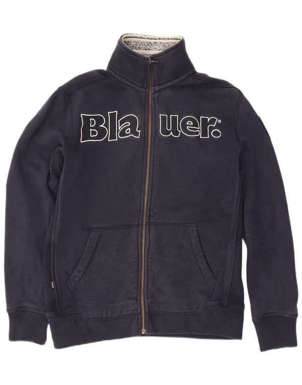 Blauer Γυναικεία φόρμα φόρμας γραφικά Top Jacket UK 14 Large Navy Blue Cotton