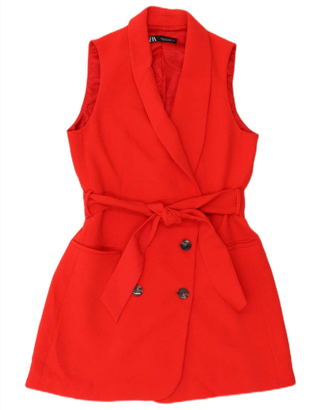 Zara Γυναικείο Γιλέκο Longline διπλό στήθος UK 10 Small Red Polyester