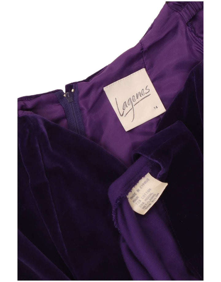 VINTAGE Γυναικείο Βελούδινο Φόρεμα UK 14 Βαμβακερό μεσαίο μωβ