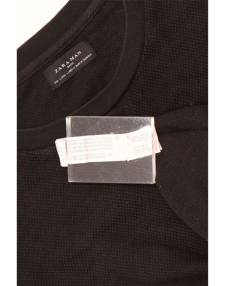 Ανδρικό πουλόβερ Zara Crew Neck Jumper Μεγάλο μαύρο βαμβακερό