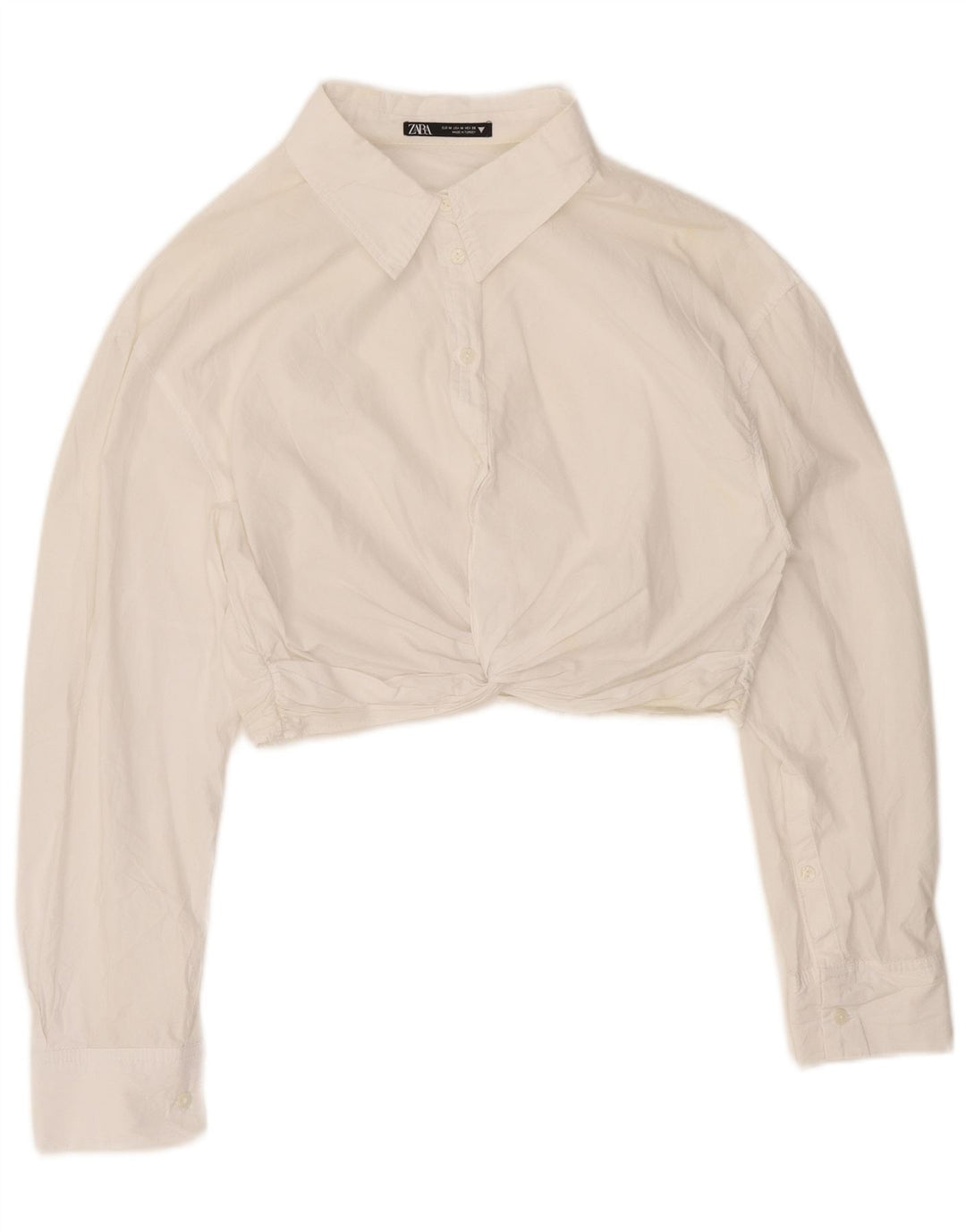 Zara Γυναικείο πουκάμισο Crop Μπλούζα UK 16 Μεσαίο Λευκό Βαμβακερό