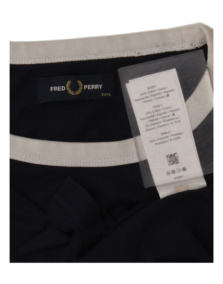 FRED PERRY Ανδρικό γραφικό T-shirt Top 3XL Navy Blue Colorblock Βαμβακερό