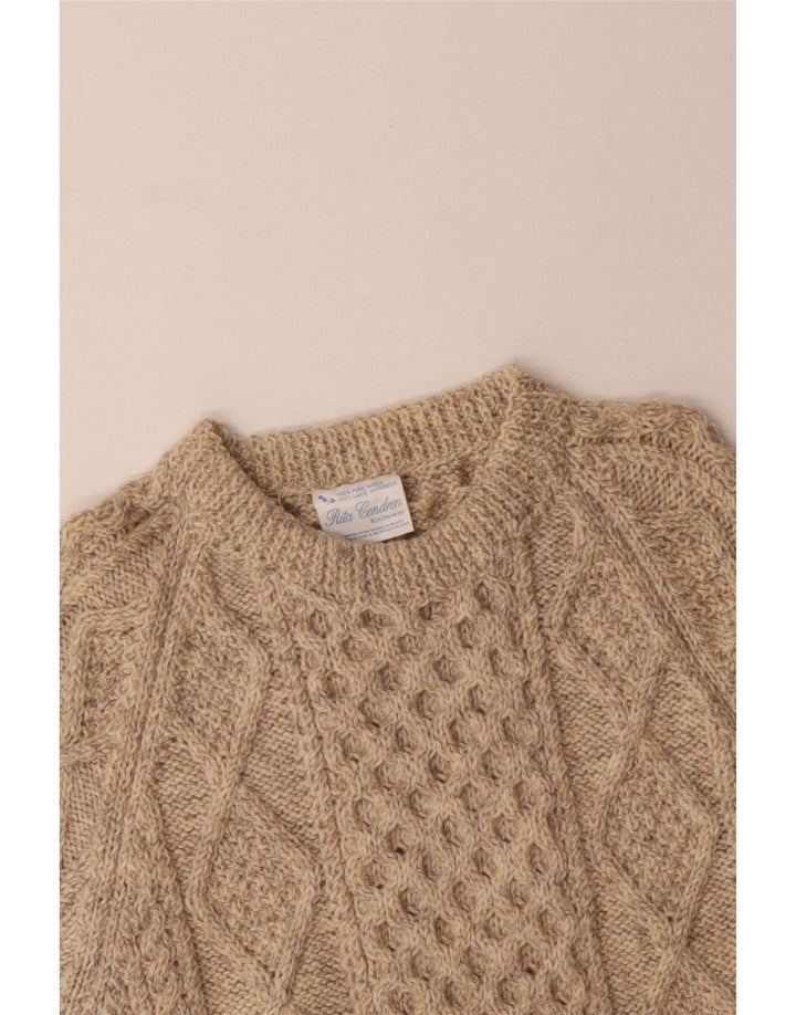 RITA CONDRON Ανδρικό πουλόβερ με λαιμόκοψη μεσαίου μπεζ μαλλί