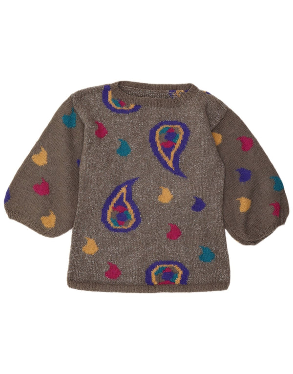 Vintage γυναικείο πουλόβερ με λαιμόκαυστο UK 12 Medium Grey Paisley