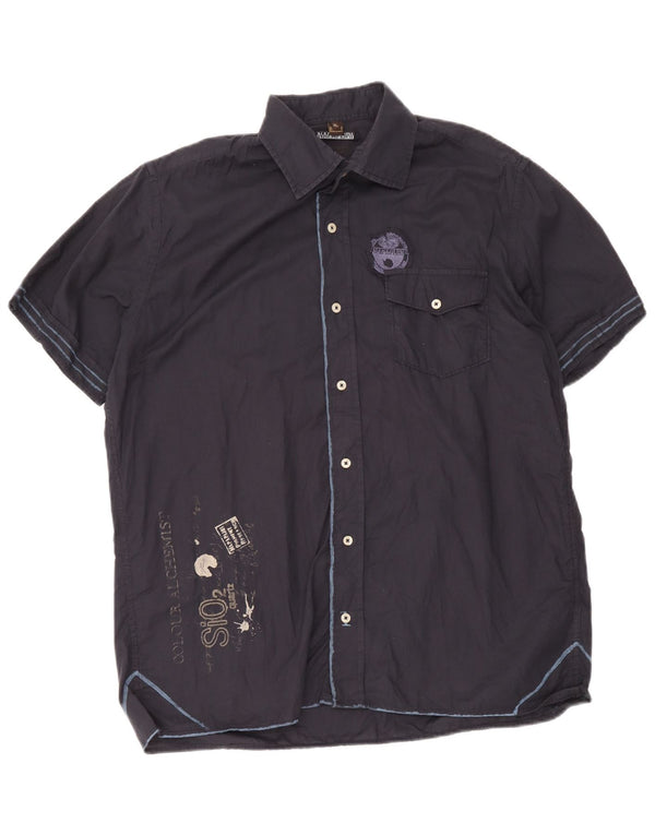 Ανδρικό κοντομάνικο γραφικό πουκάμισο Napapijri XL Navy Blue βαμβακερό