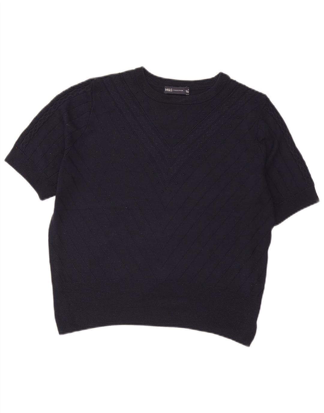 Marks & Spencer Γυναικείο πουλόβερ με λαιμόκοψη Crop Crop UK 14 Medium Navy Blue