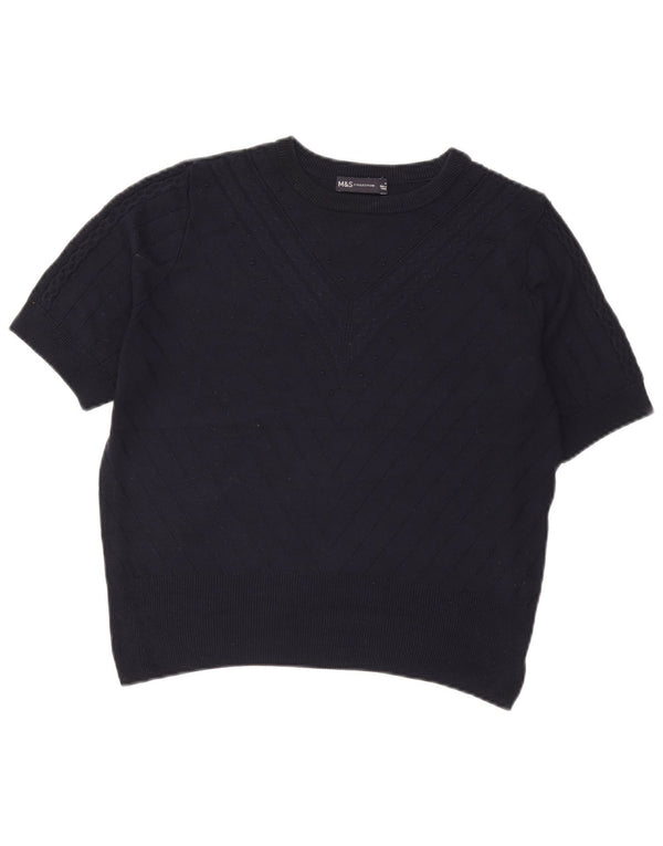 Marks & Spencer Γυναικείο πουλόβερ με λαιμόκοψη Crop Crop UK 14 Medium Navy Blue
