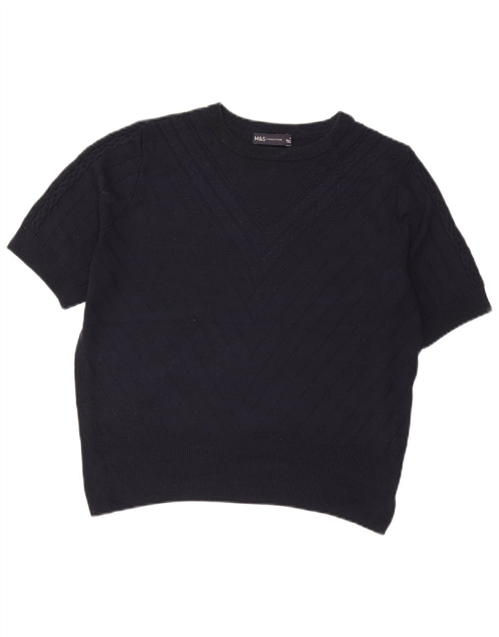 Marks & Spencer Γυναικείο πουλόβερ με λαιμόκοψη Crop Crop UK 14 Medium Navy Blue