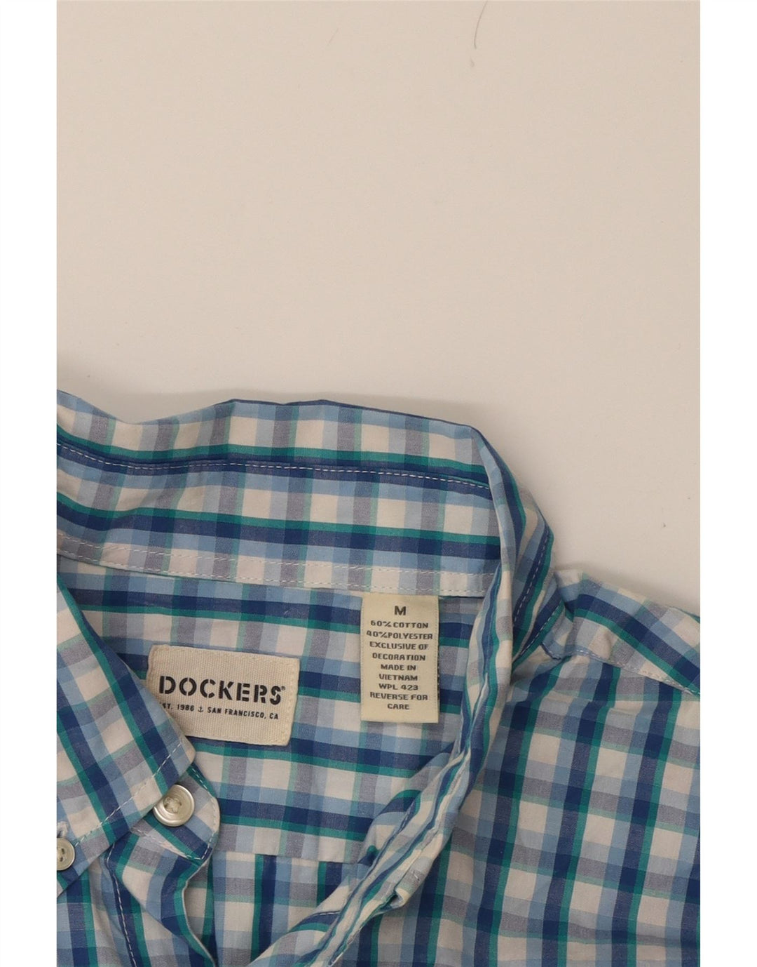 DOCKERS Mens Shirt Medium Blue Check Cotton Vintage Dockers and Second-Hand Dockers from Messina Hembry 