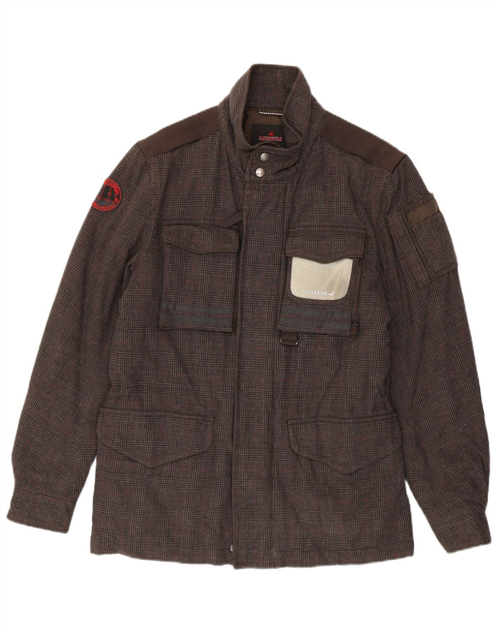 Museum Mens Windbreaker Jacket UK 40 Large Brown Houndstooth Cotton
