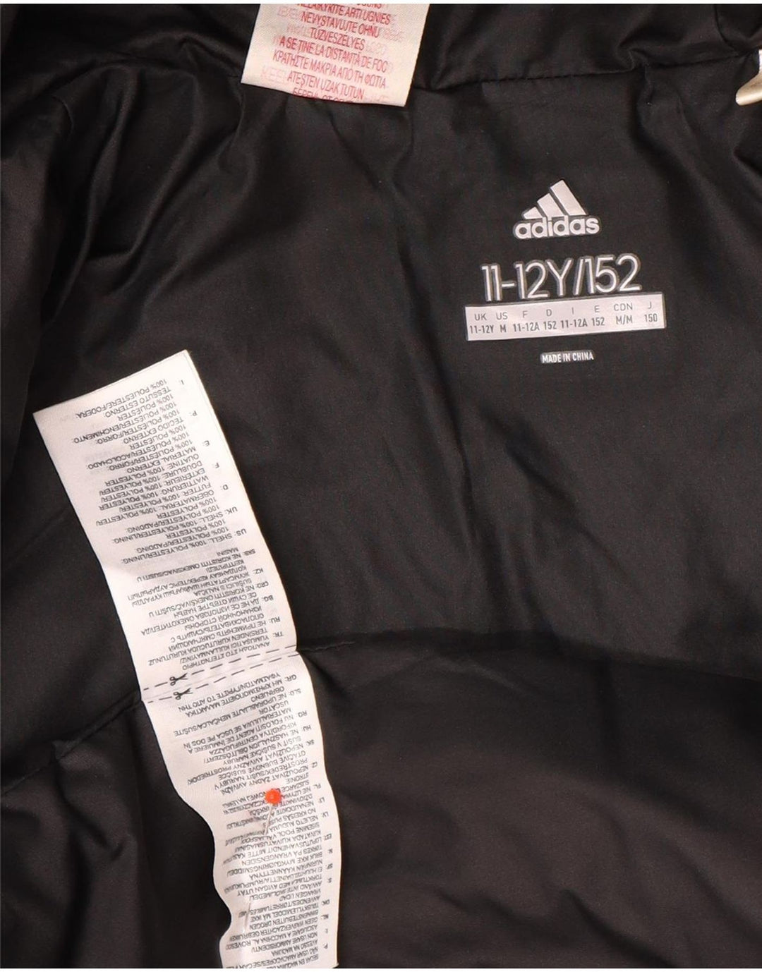 Μπουφάν Adidas Boys με κουκούλα με επένδυση 11-12 ετών μαύρο πολυεστέρα