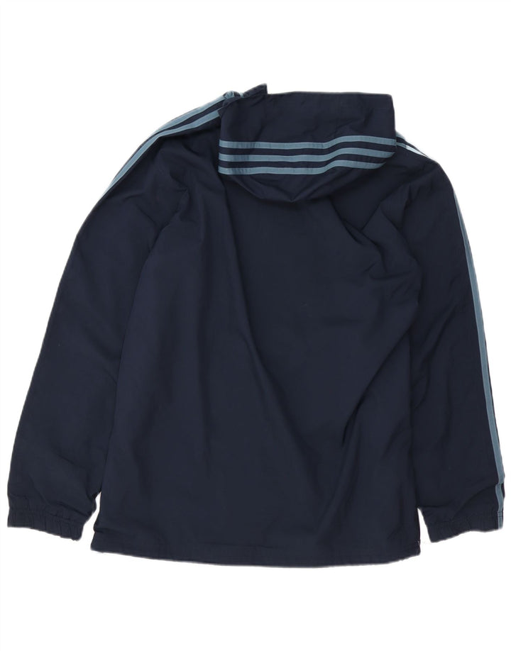 ADIDAS Boys Hooded Anorak Rain Jacket 13-14 Years Navy Blue Polyester