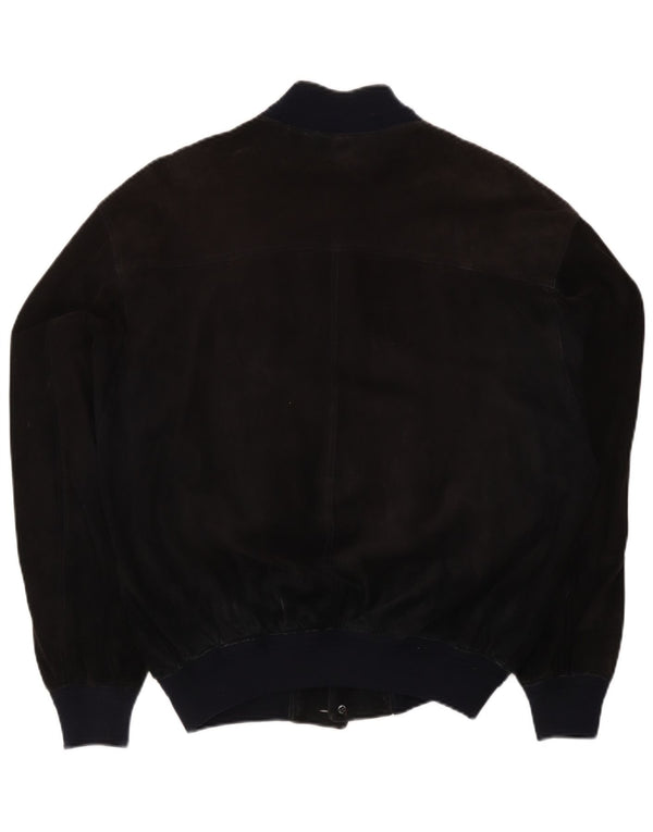 Vintage Ανδρικό Suede Bomber Jacket UK 38 Medium Black Colourblock Δέρμα