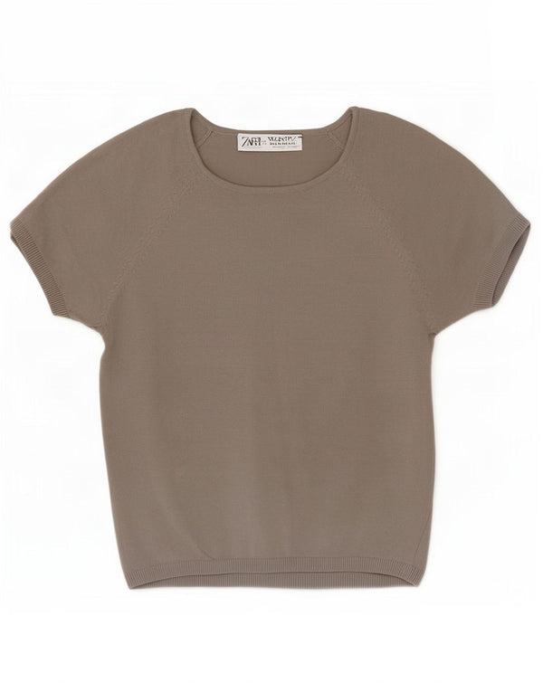 Zara Γυναικεία Μπλούζα Crop Top UK 14 Large Grey Viscose