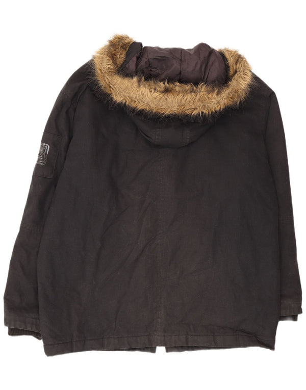 Quiksilver Ανδρικό μπουφάν Parka με κουκούλα UK 40 μεγάλο μαύρο βαμβακερό