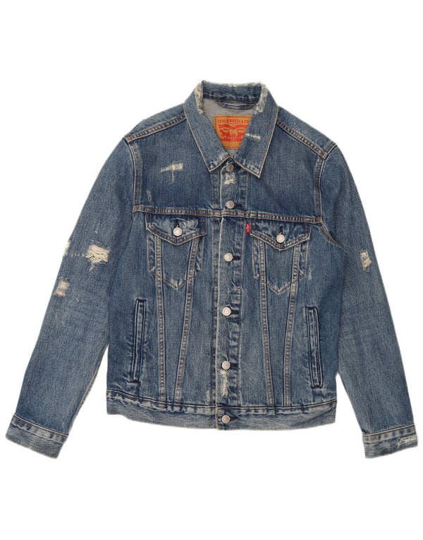 Levi's Mens Distressed Denim Jacket UK 36 Small Blue Cotton