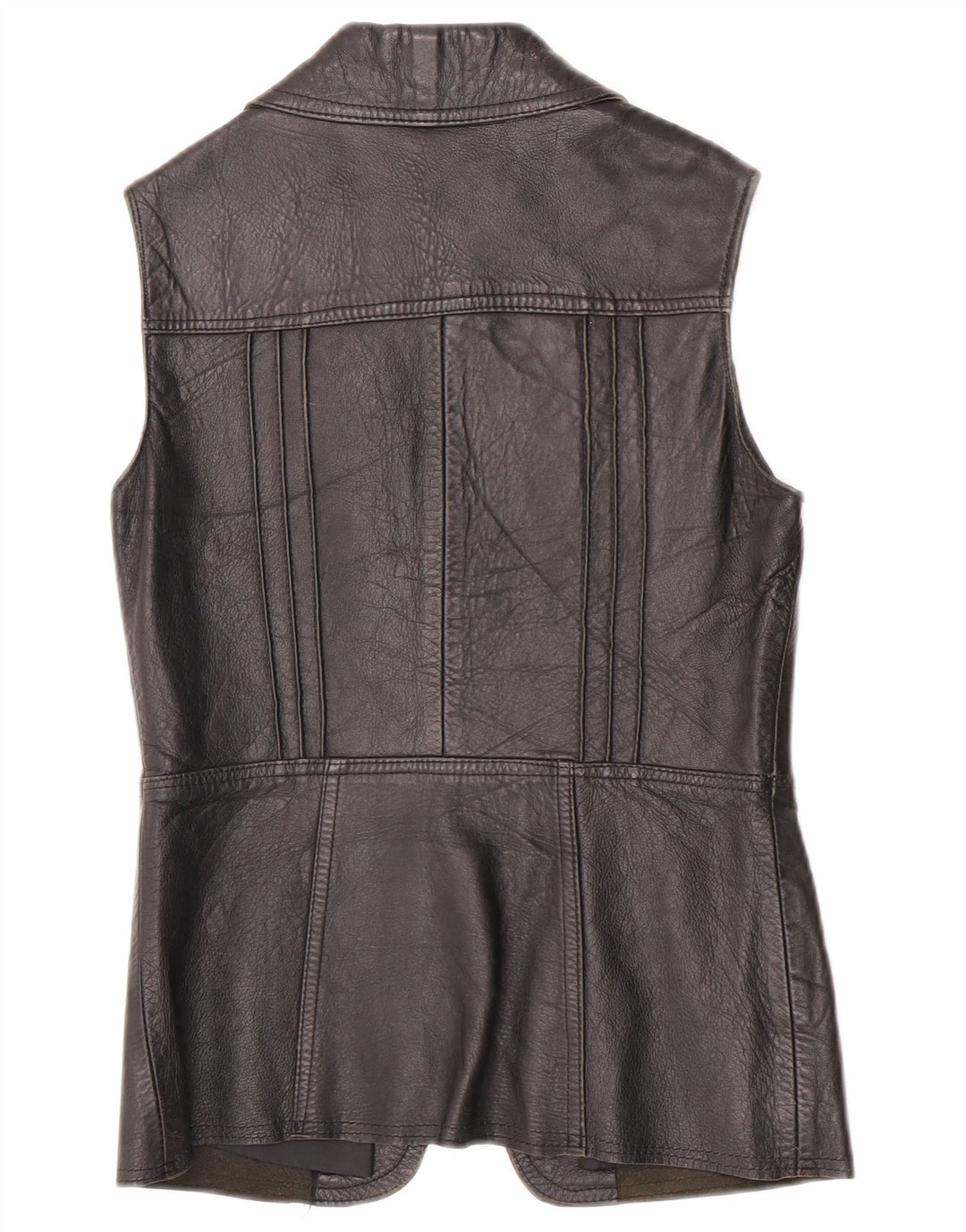 Vintage Γυναικείο Δερμάτινο Gilet UK 10 Small Black Leather