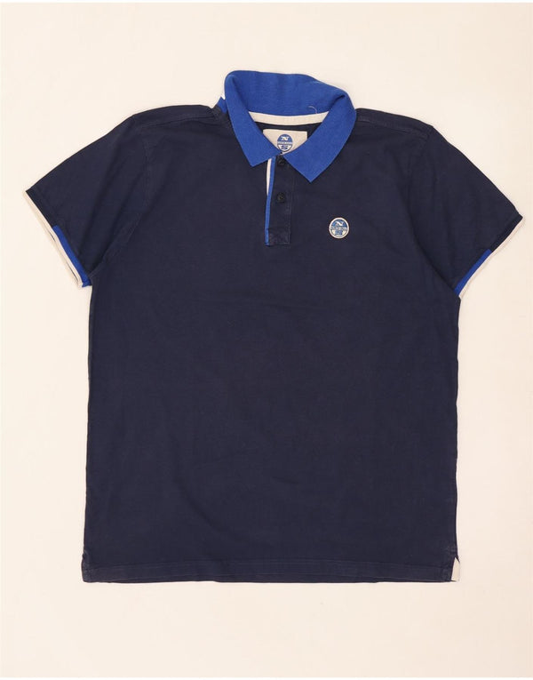 North Sails Mens Graphic Polo Shirt XL Navy Blue Colourblock