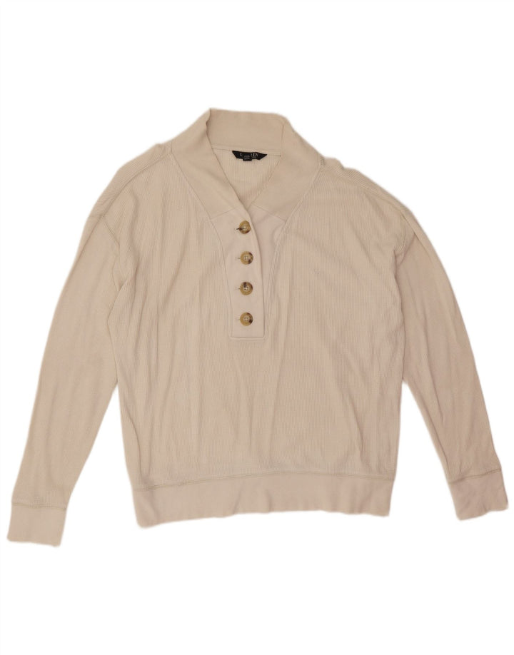 Γυναικείο φούτερ με λαιμόκοψη Ralph Lauren UK 14 μεσαίο λευκό βαμβακερό
