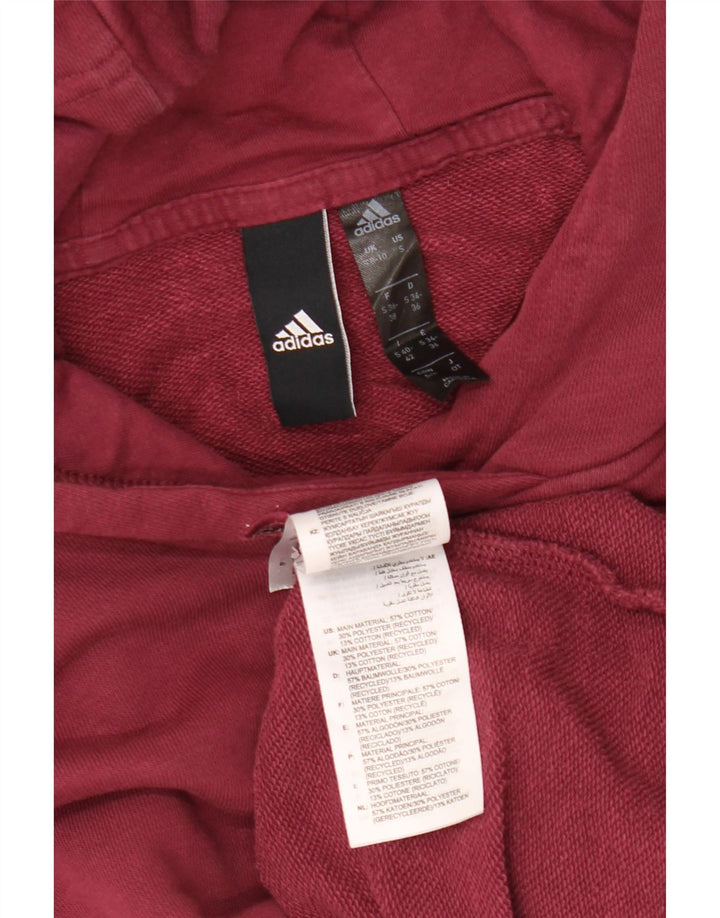 Γυναικεία ADIDAS Oversized Crop Graphic Hoodie Jumper UK 8/10 Small Burgundy