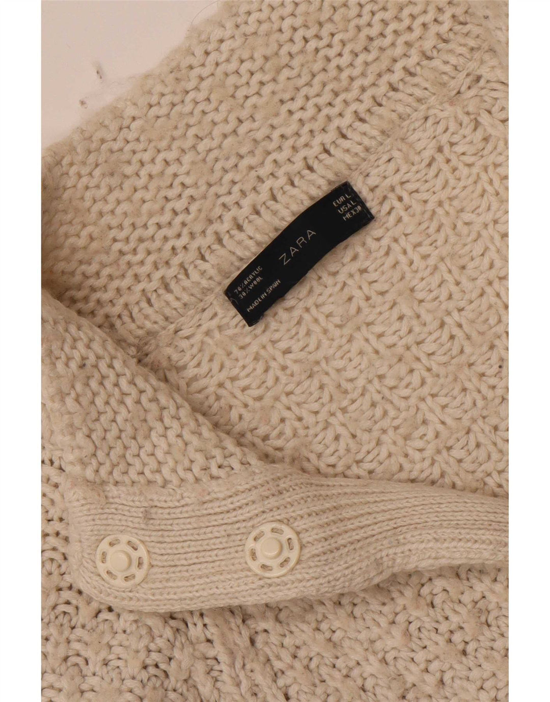Zara Γυναικεία Ζακέτα UK 14 Large White Acrylic