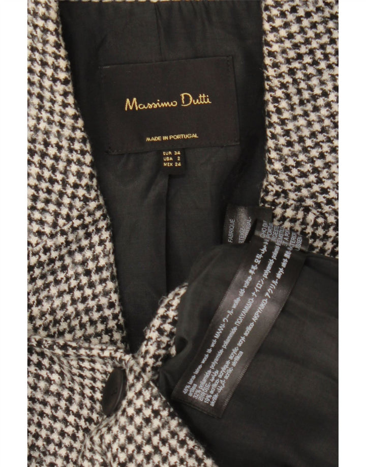 Massimo Dutti Γυναικείο σακάκι με 1 κουμπί EU 34 2XS Γκρι Houndstooth μαλλί
