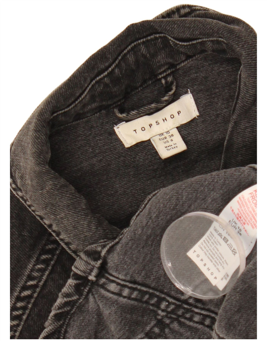 TOPSHOP Γυναικείο Crop Oversized Τζιν μπουφάν UK 10 μικρό μαύρο βαμβακερό