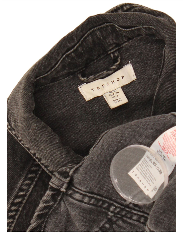 TOPSHOP Γυναικείο Crop Oversized Τζιν μπουφάν UK 10 μικρό μαύρο βαμβακερό