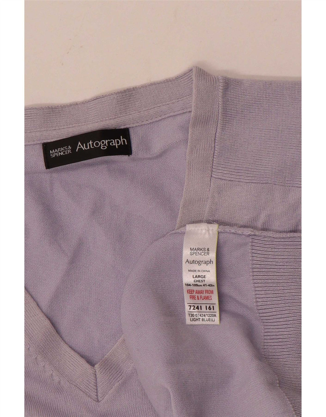 Ανδρικό πουλόβερ Marks & Spencer Autograph V-Neck Jumper μεγάλο μπλε βαμβακερό