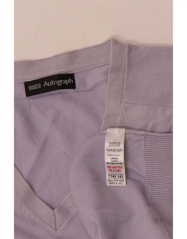 Ανδρικό πουλόβερ Marks & Spencer Autograph V-Neck Jumper μεγάλο μπλε βαμβακερό