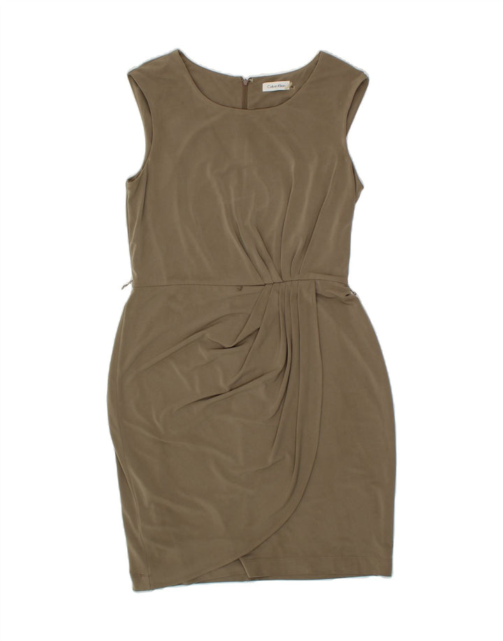 CALVIN KLEIN Womens Bodycon Dress US 10 Large Khaki Polyester Vintage Calvin Klein and Second-Hand Calvin Klein from Messina Hembry 