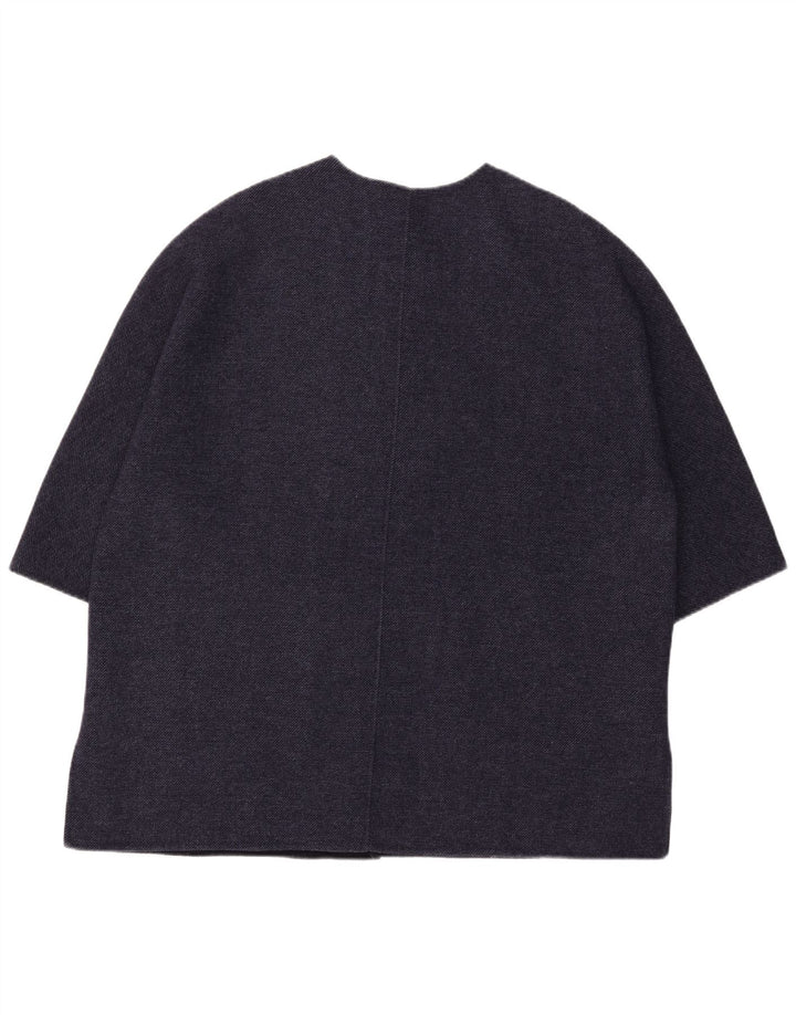 Zara Γυναικείο μανίκι 3/4 Oversized παλτό UK 16 Large Navy Blue Wool