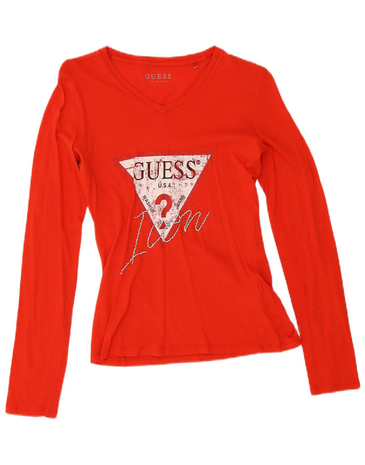 Guess Γυναικείο γραφικό τοπ μακρυμάνικο UK 10 Small κόκκινο βαμβακερό