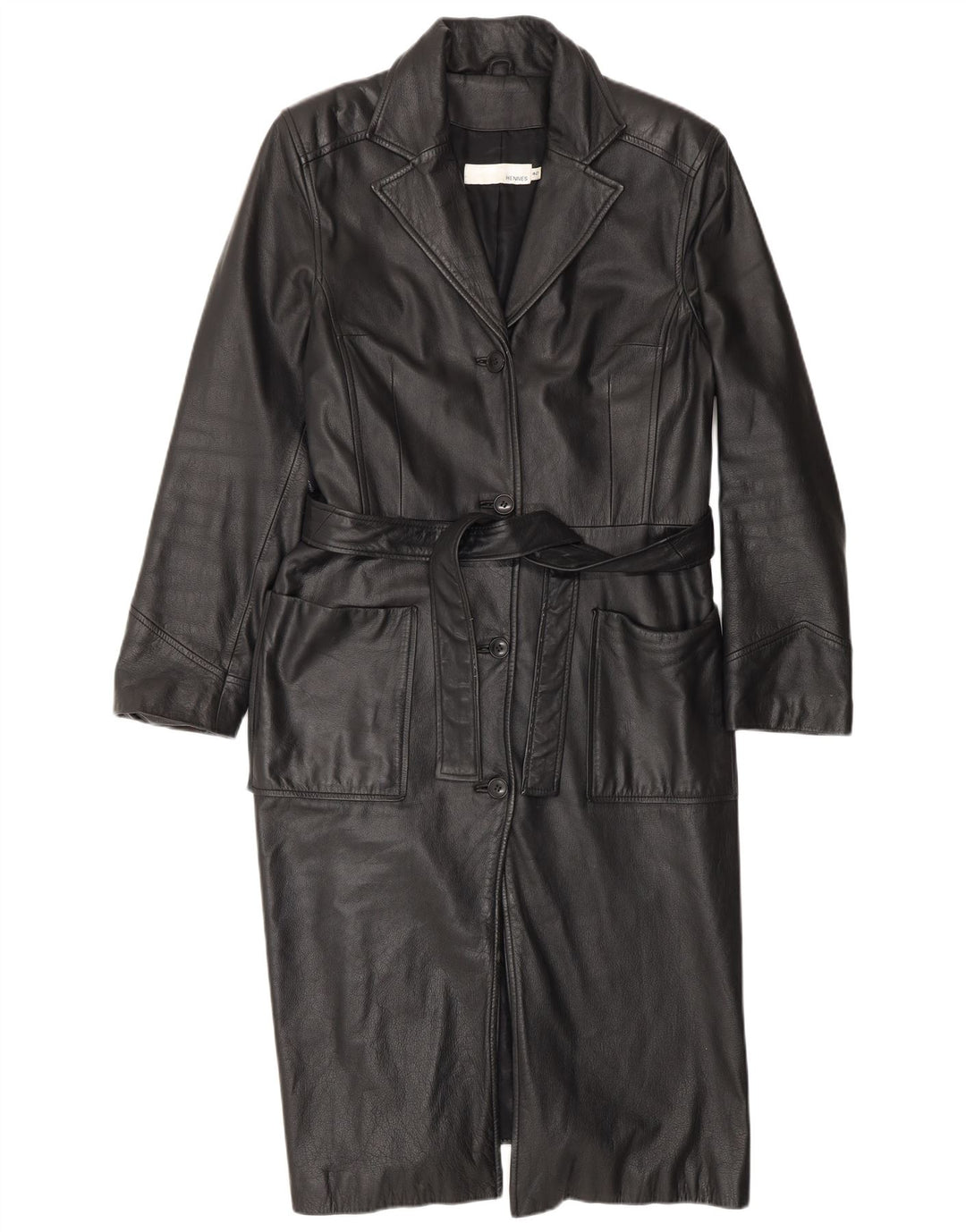 HENNES Γυναικείο Δερμάτινο Παλτό EU 42 Μεγάλο Δερμάτινο Μαύρο