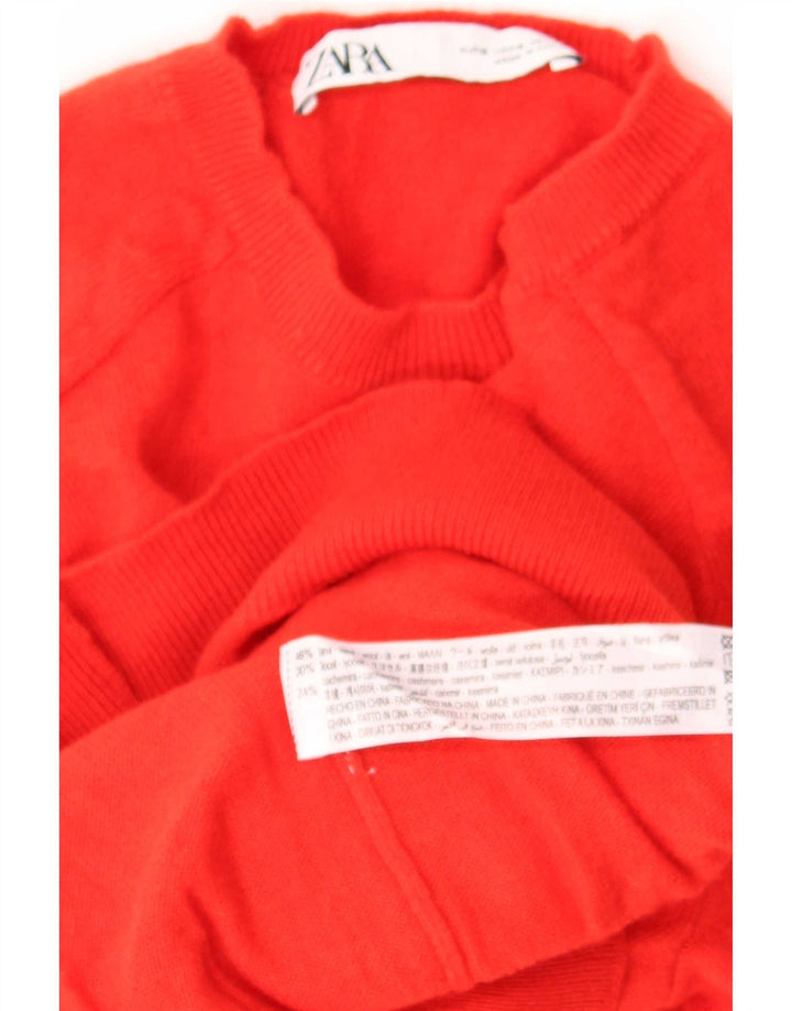 Zara Γυναικείο πουλόβερ με λαιμόκοψη UK 10 Small Red Wool