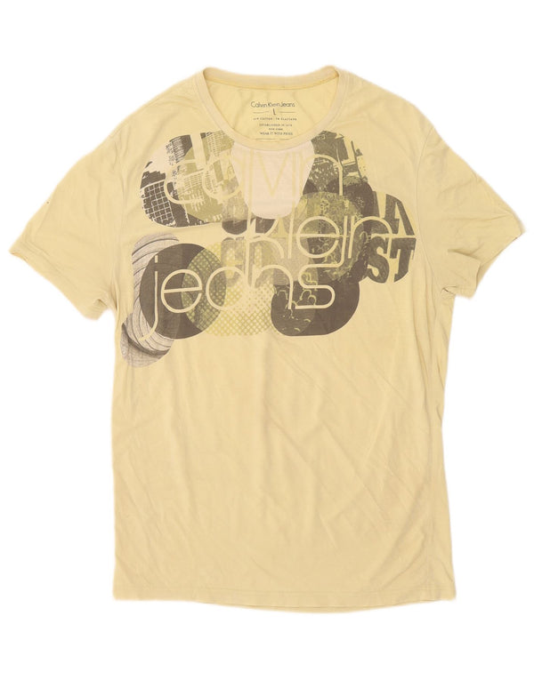 Calvin Klein Jeans Ανδρικό γραφικό T-Shirt Top μεγάλο κίτρινο βαμβακερό