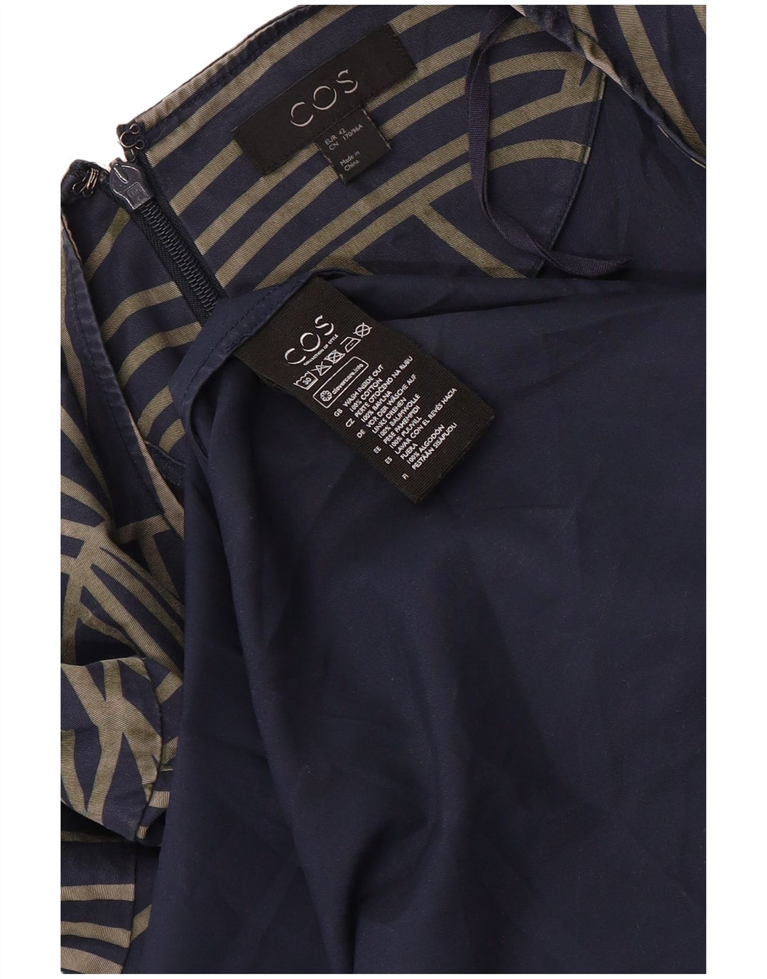 Γυναικείο ασύμμετρο φόρεμα COS EU 42 Μεγάλο Navy Blue γεωμετρικό βαμβακερό