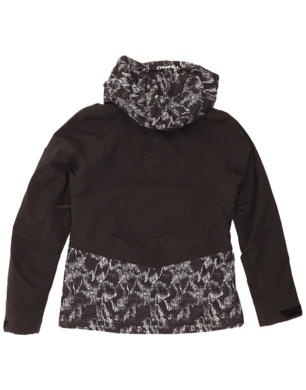 O'NEILL Womens Abstract Pattern Hooded Rain Jacket UK 14 Medium Black