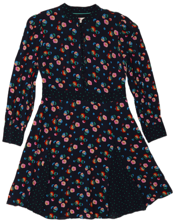 Boden Γυναικείο μακρυμάνικο φόρεμα A-Line UK 10 Small Navy Blue Floral Viscose