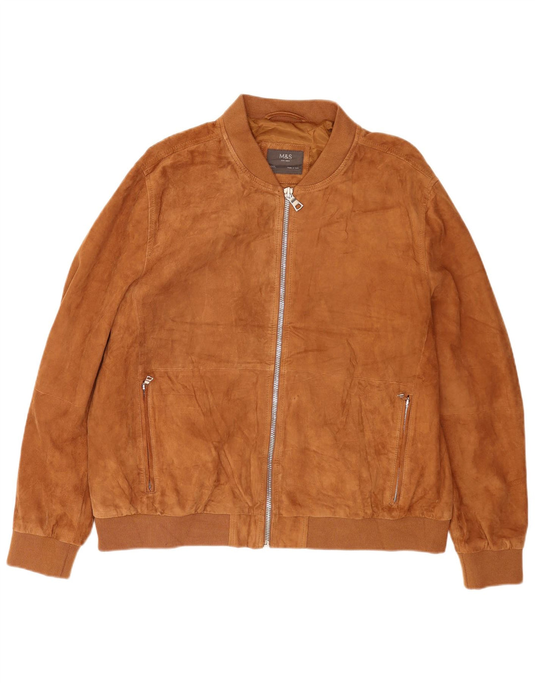 Marks & Spencer Ανδρικό Suede Bomber Jacket UK 46 3XL Καφέ Δερμάτινο