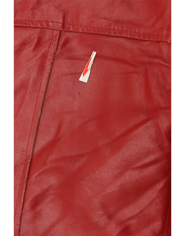 Vintage Γυναικείο Crop Δερμάτινο Μπουφάν UK 14 Medium Red Leather