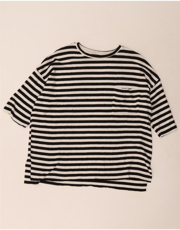 Zara Γυναικείο T-Shirt Top UK 14 Medium Μαύρο ριγέ