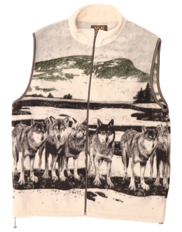 Atlas For Mens Graphic Fleece Gilet UK 44 2XL Off White Polyester