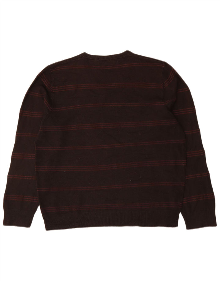 Ανδρικό πουλόβερ Marks & Spencer Blue Harbor με λαιμόκοψη με λαιμόκοψη μεγάλο, καφέ ριγέ