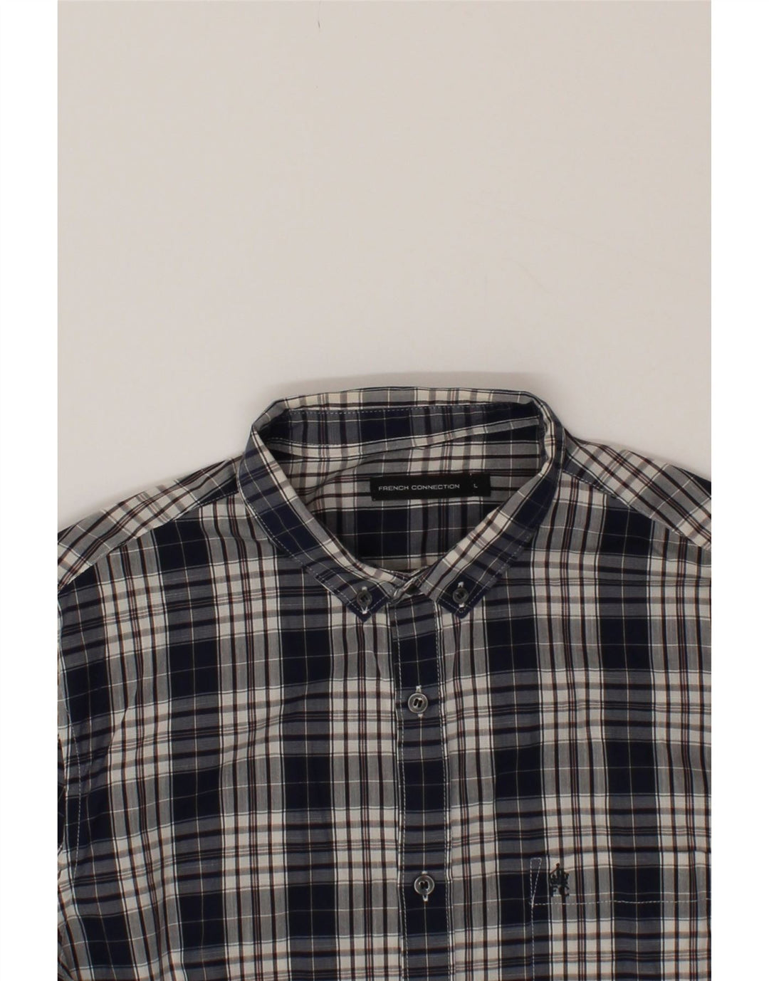 FRENCH CONNECTION Mens Shirt Large Navy Blue Check Cotton Vintage French Connection and Second-Hand French Connection from Messina Hembry 