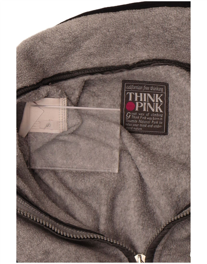 Think Pink Mens Oversized Zip Neck Fleece Jumper Μικρό Γκρι