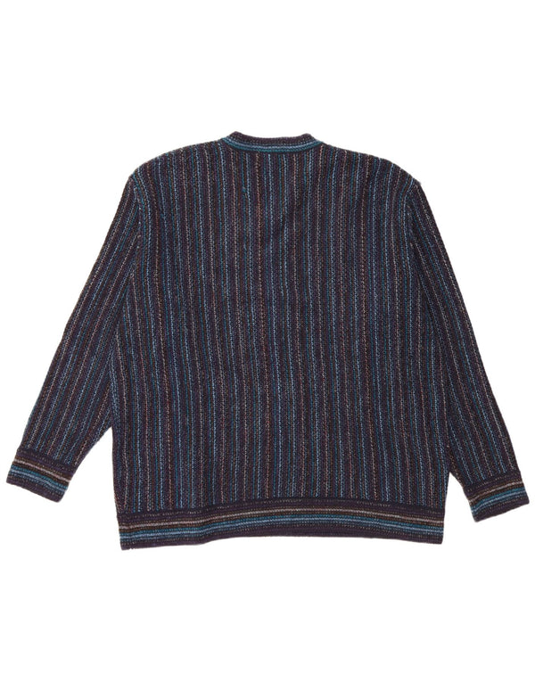 NANI BON Mens V-Neck Jumper Sweater IT 54 XL Navy Blue Striped Acrylic