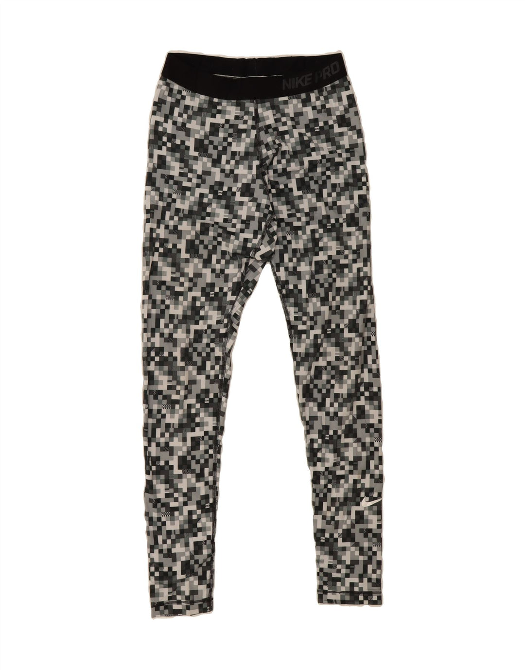 NIKE Womens Dri Fit Graphic Leggings UK 12 Medium  Grey Geometric Vintage Nike and Second-Hand Nike from Messina Hembry 