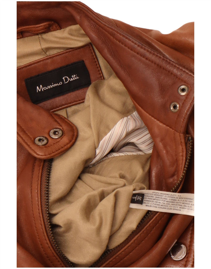 MASSIMO DUTTI Γυναικείο Crop Δερμάτινο Μπουφάν UK 10 Small Brown Sheepskin