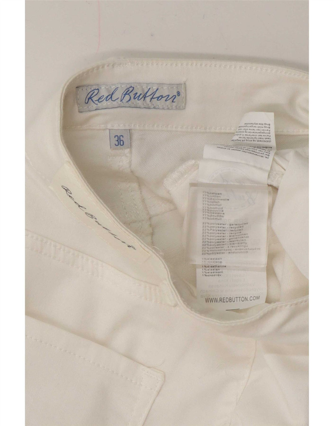 Γυναικείο casual σορτς με κόκκινο κουμπί EU 36 Small W27 Λευκό βαμβακερό